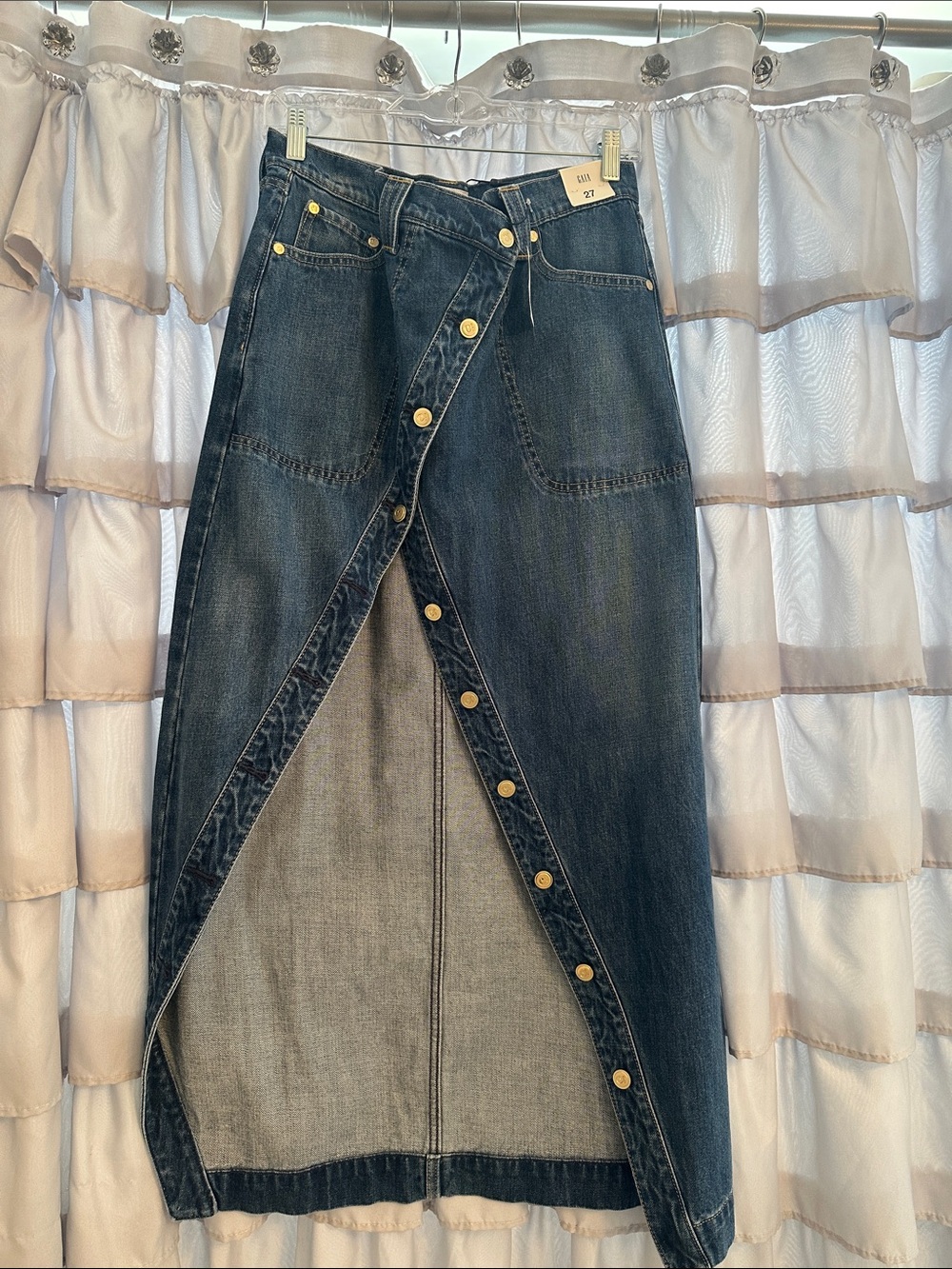 GAP+Cult Gaia Dark Indigo Asymmetrical Button-Front Denim Skirt